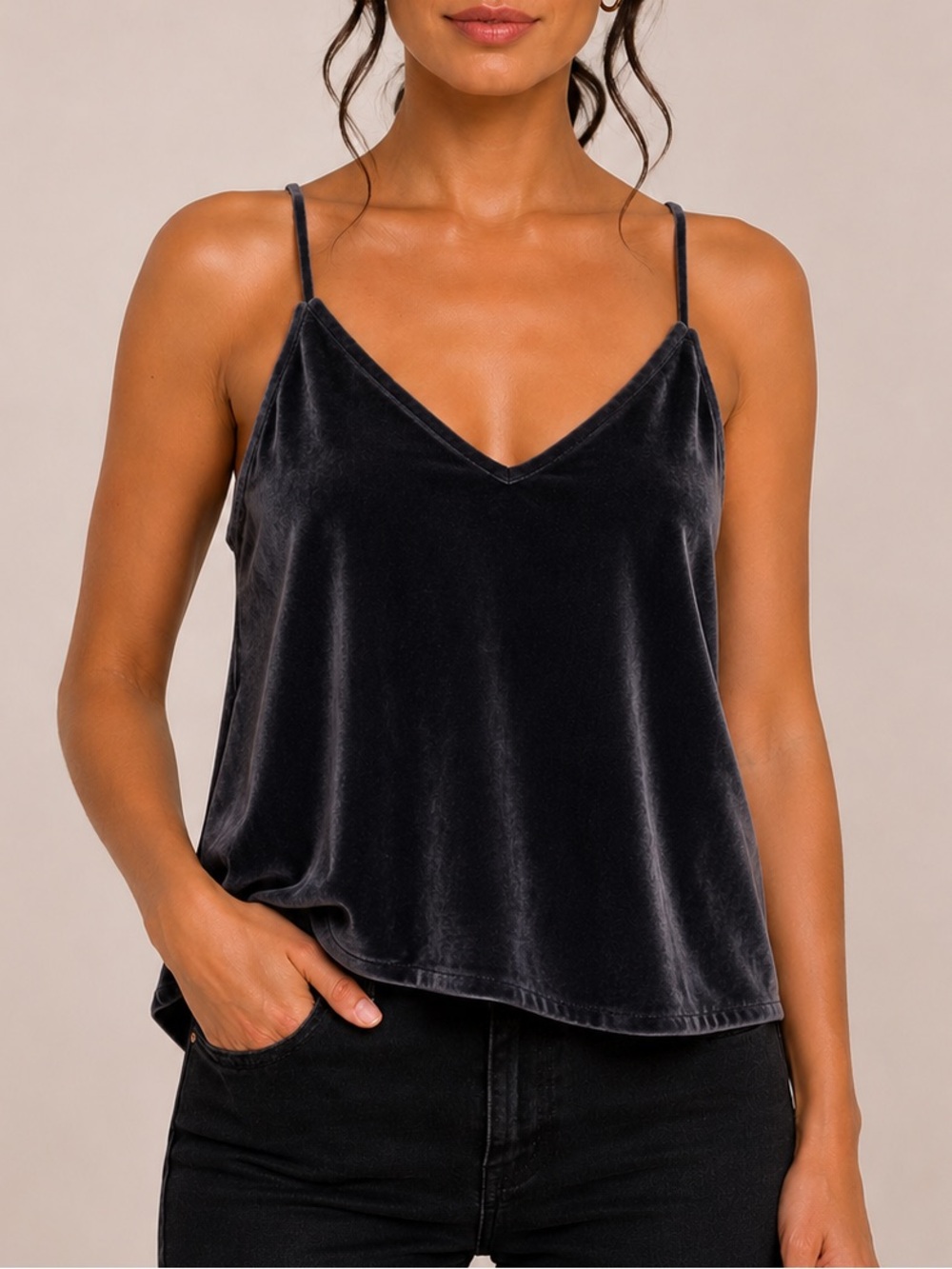 Elegant velvet dark grey Women's Tank top